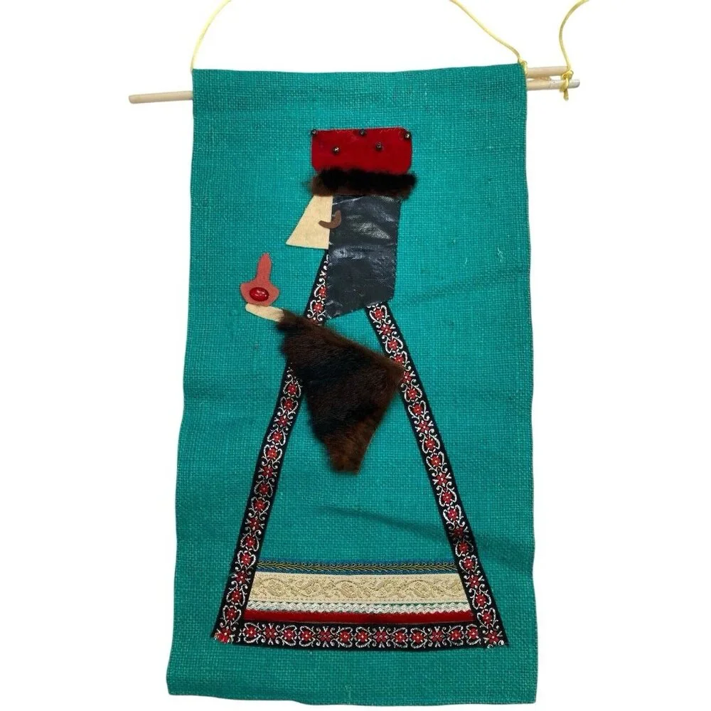 Vintage Burlap 3 Wiseman Christmas Bethlehem Wall Hanging Mid Century Decor